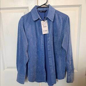 Zara Men’s Blue Suede-Look Button Down Shirt